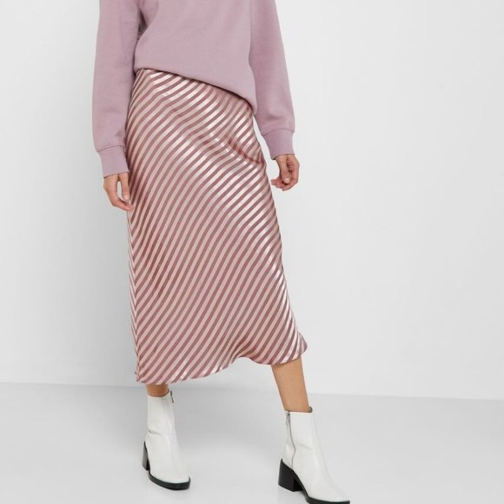 NWT Topshop Satin Striped Bias Cut Midi Skirt Sz 6